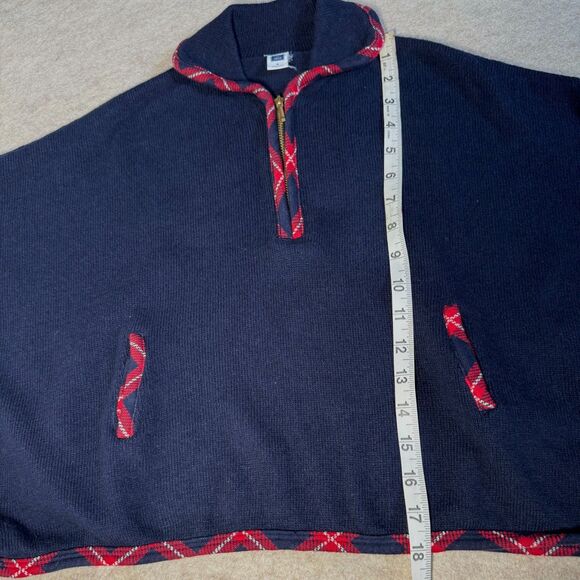 Janie and Jack navy red plaid trim knit poncho sweater Kids 5 cozy fall classic - Picture 4 of 6